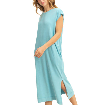 Iced Auqa Midi Dress With Pockets