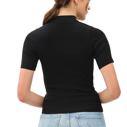 Black Ribbed Short Sleeve Mock Neck Sweater