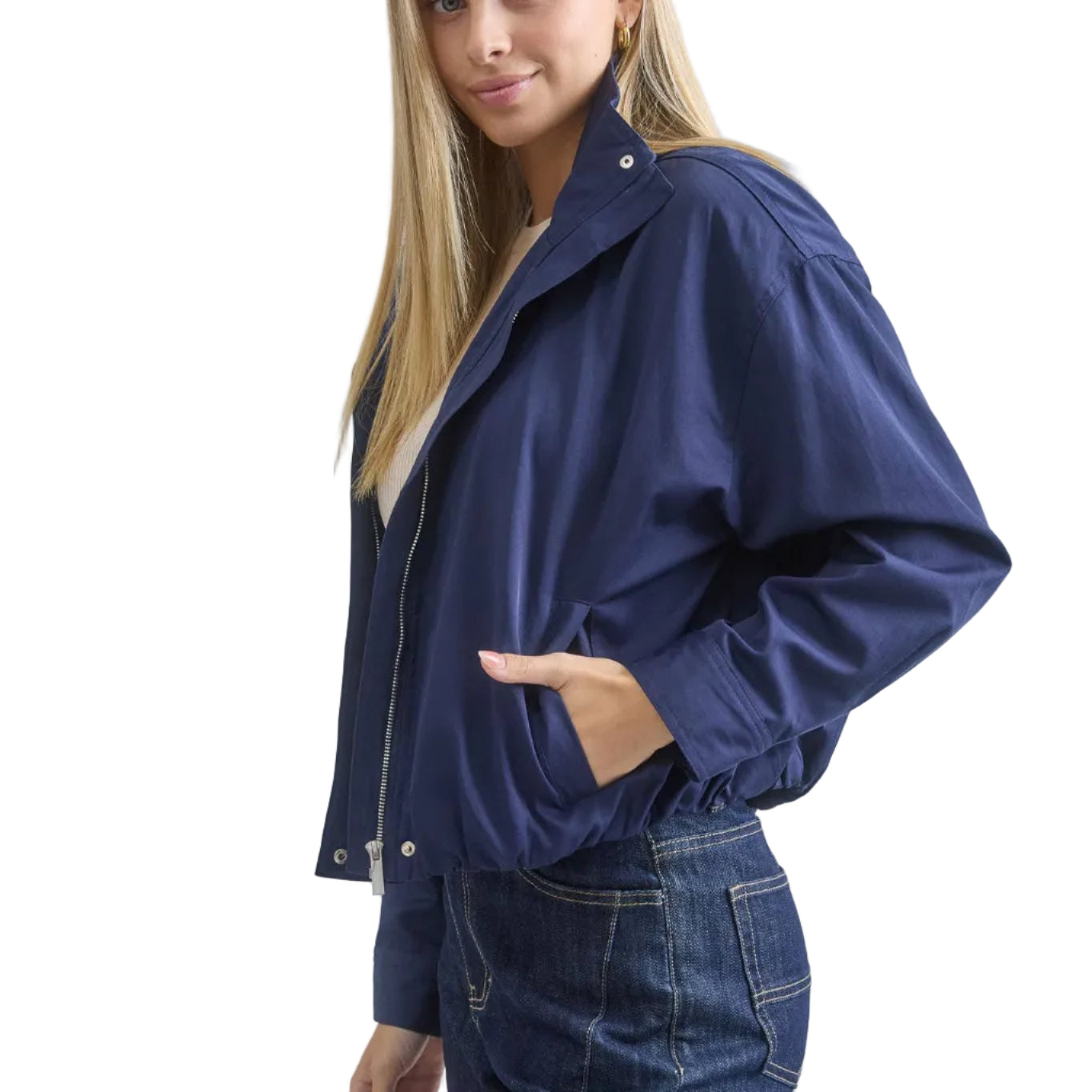 Navy Zip-Up Mock Neck Jacket