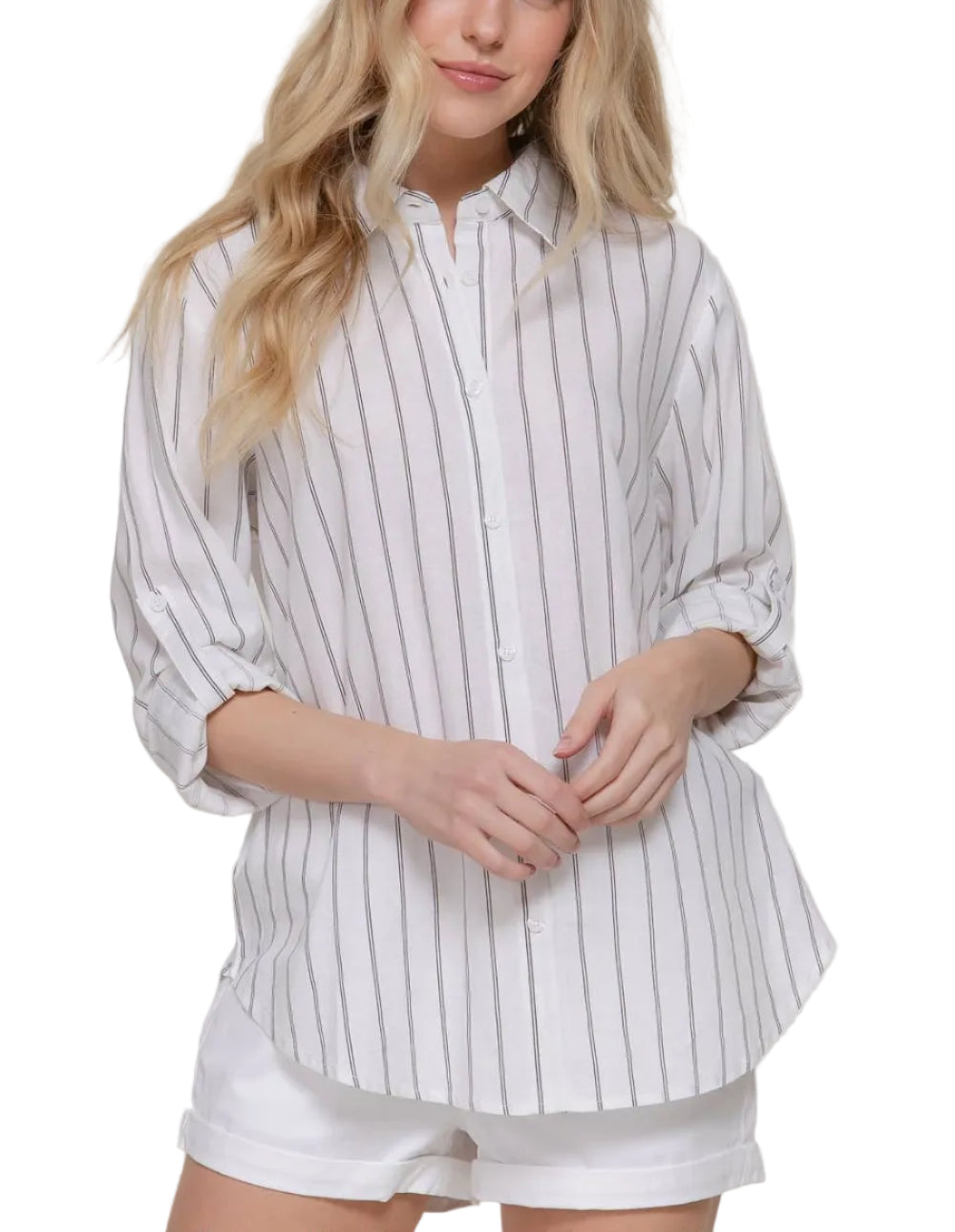 White Stripe Linen Oversized Shirt