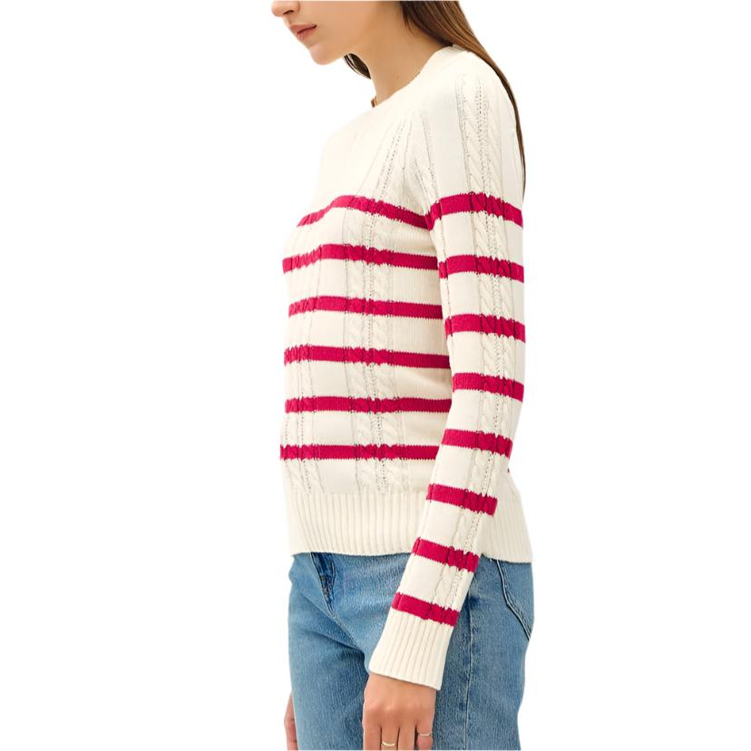 Ivory and Red Cotton Blend Sweater