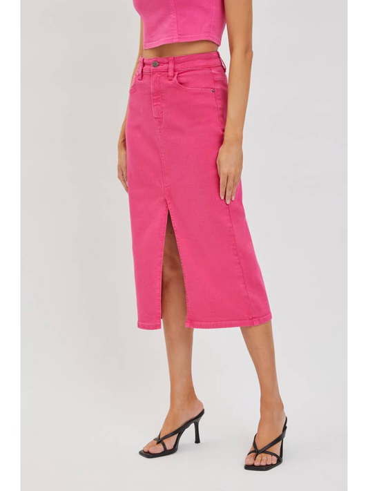 High Rise Midi Skirt with Front Slit