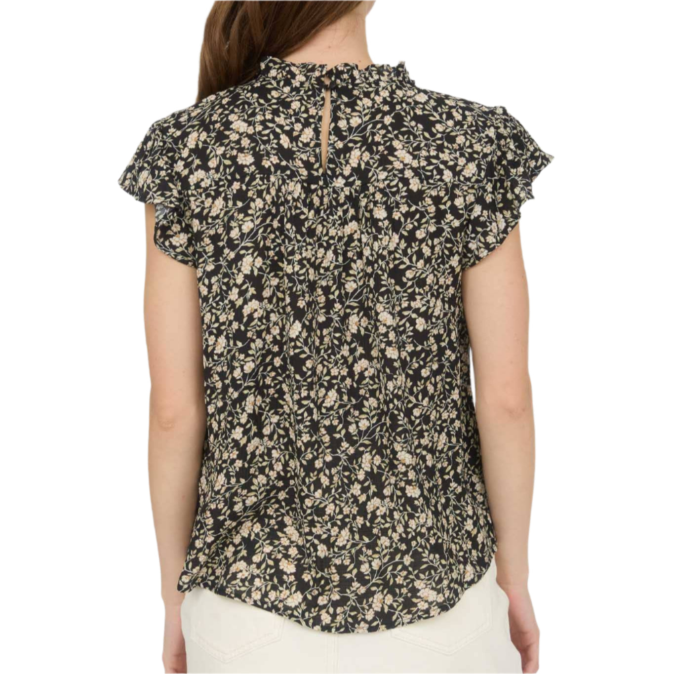Black Floral Lace Yoke Top