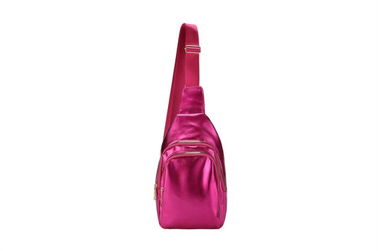 Metallic Color Fashion Sling Bag Handbag: Fuchsia