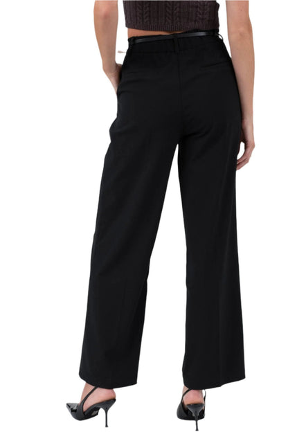 Black High-waist pleated Wide-Leg Dress Pants