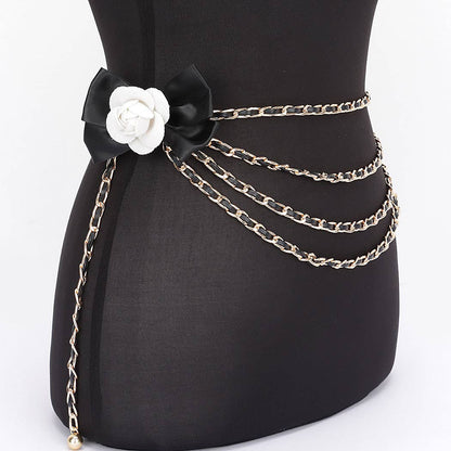 Black Layered Chain Belt w/ Double Flower Bow