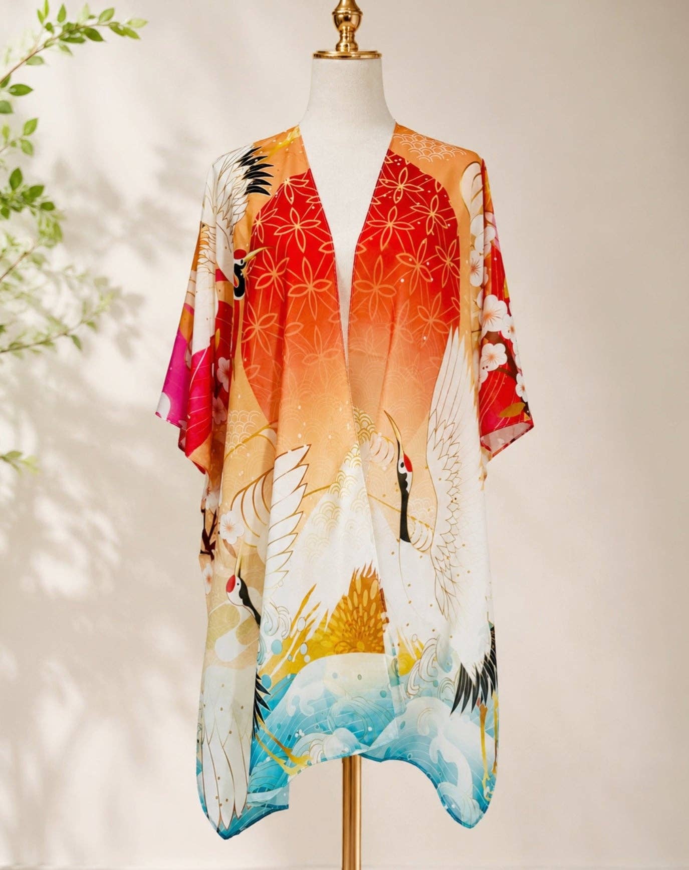 Japanese Crane Wave Cherry Blossom Kimono