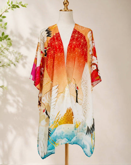 Japanese Crane Wave Cherry Blossom Kimono
