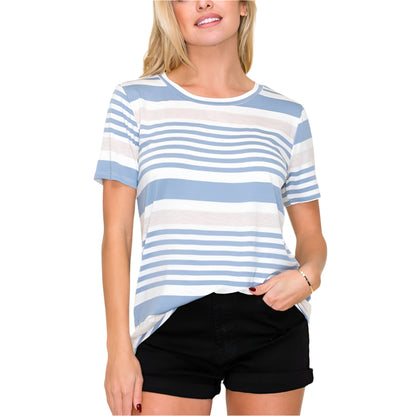 Ocean Blue Crew Neck Stripe Tee