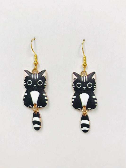 Cat Wagging Tail Earrings: Black & White