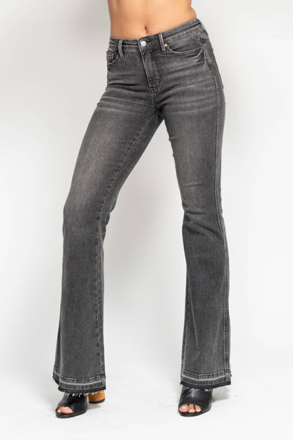 Gray Mid-Rise Washed Flare Jeans