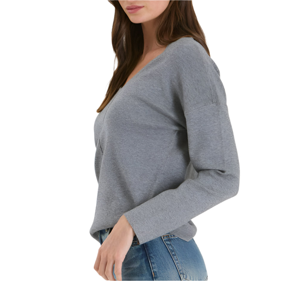 Grey Solid V-Neck Sweater