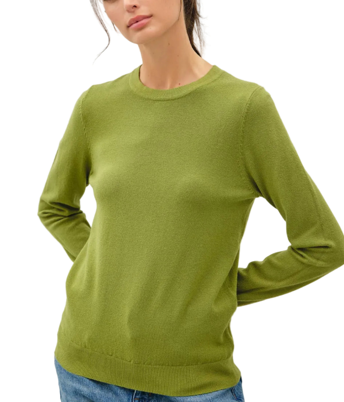 NEW COLOR Matcha -VISCOSE CREW NECK SOFT KNIT SWEATER