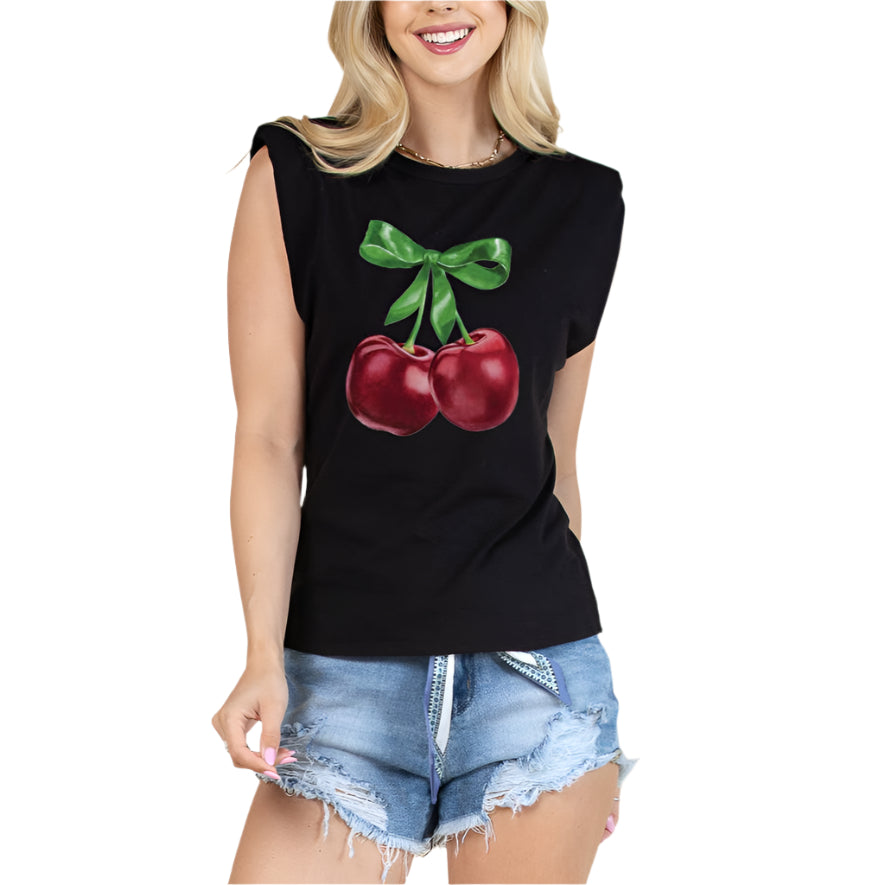 Cherry Print Muscle Tank Top