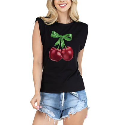 Cherry Print Muscle Tank Top