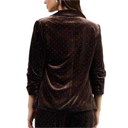 Brown Rhinestone Ruched Velvet Blazer