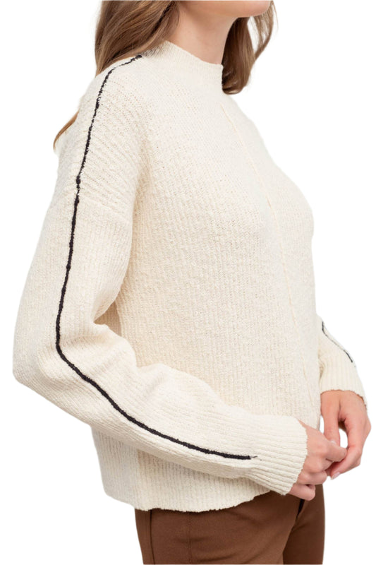 Oat Contrast Seam Sweater