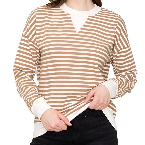 Crew Neck Textured Stripe Pullover