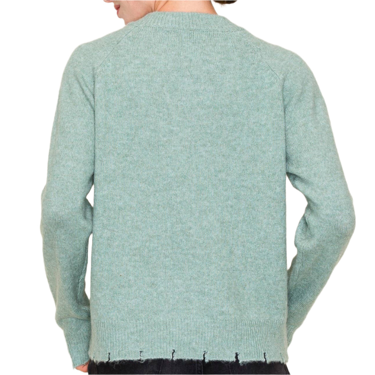 Winter Mint Distressed Hem Sweater