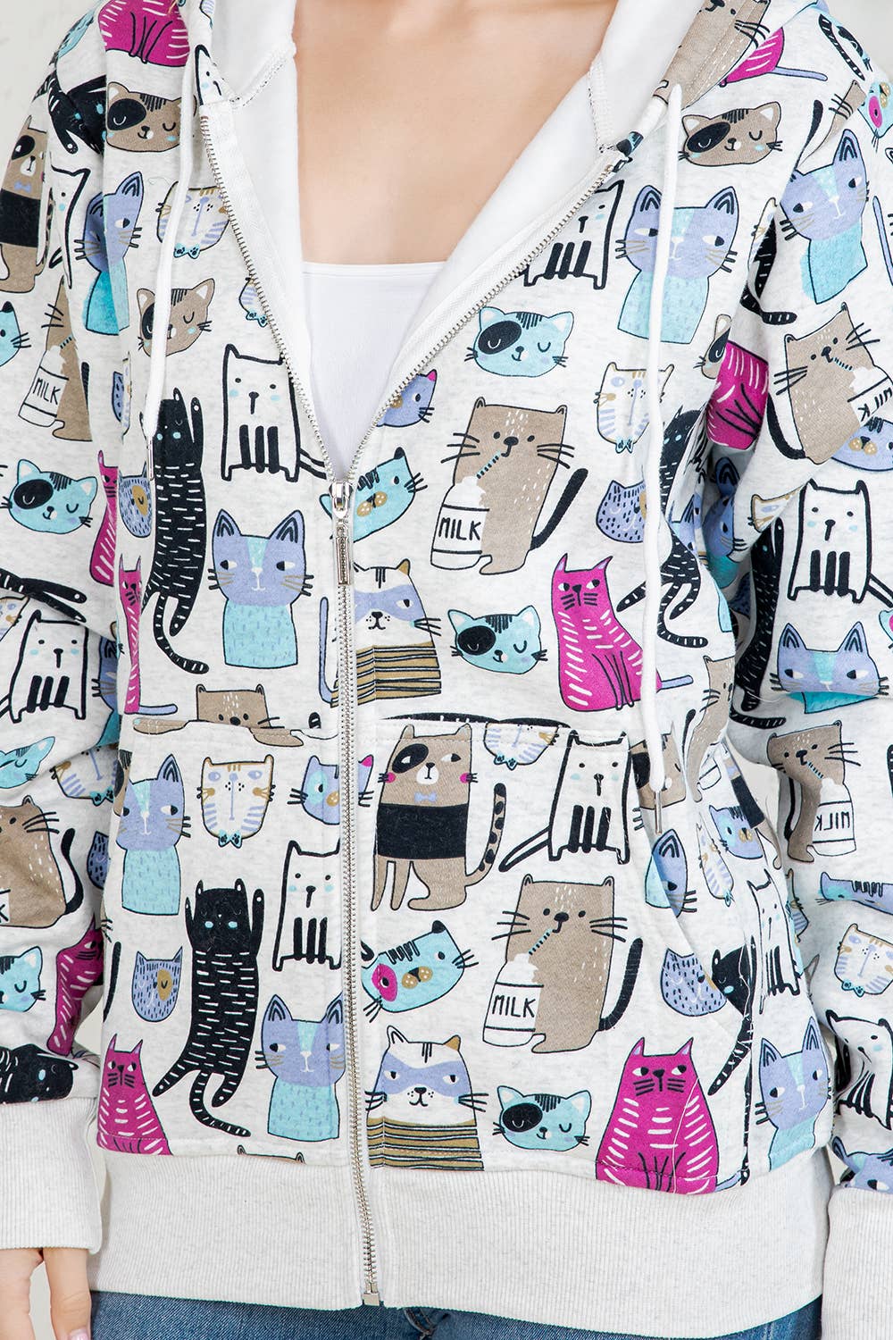 Colorful Cat Zipper Hoodie