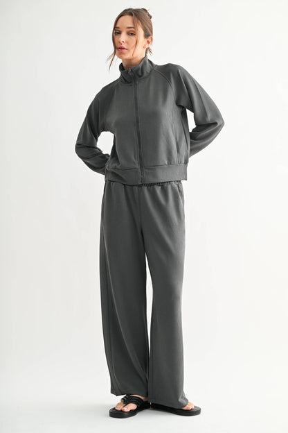 Ash Gray Luxe Sand Wash Rib Zip Jacket