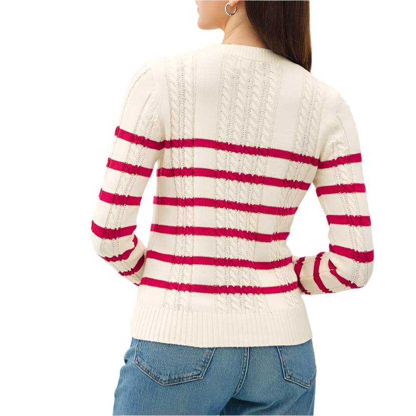 Ivory and Red Cotton Blend Sweater