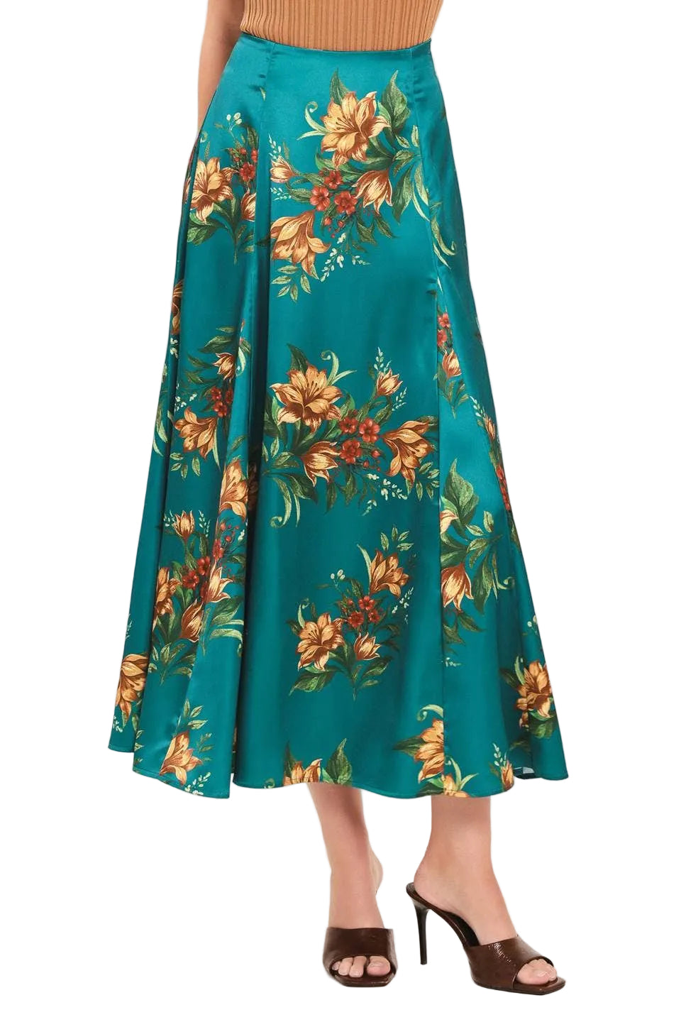 Teal Floral Print Skirt