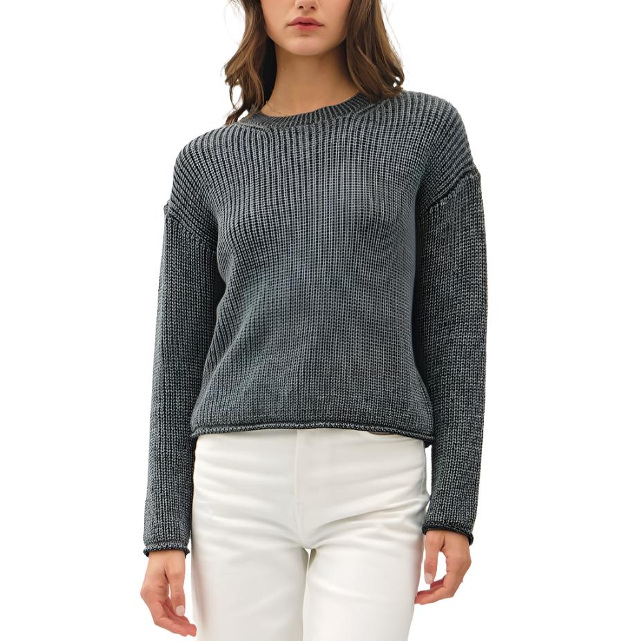 Charcoal Chunky Acid Wash Knit Sweater