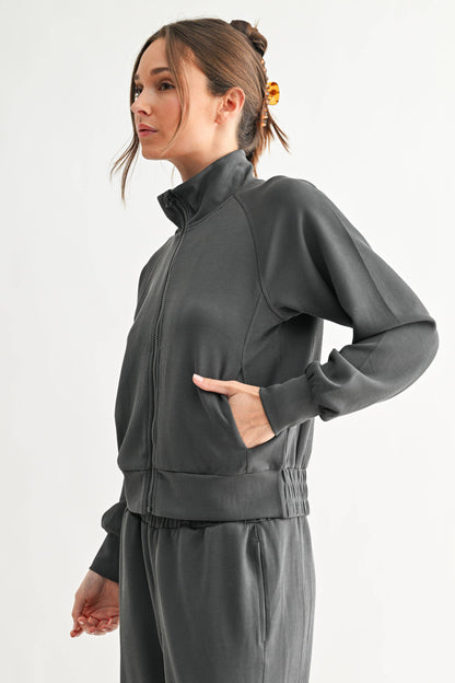 Ash Gray Luxe Sand Wash Rib Zip Jacket