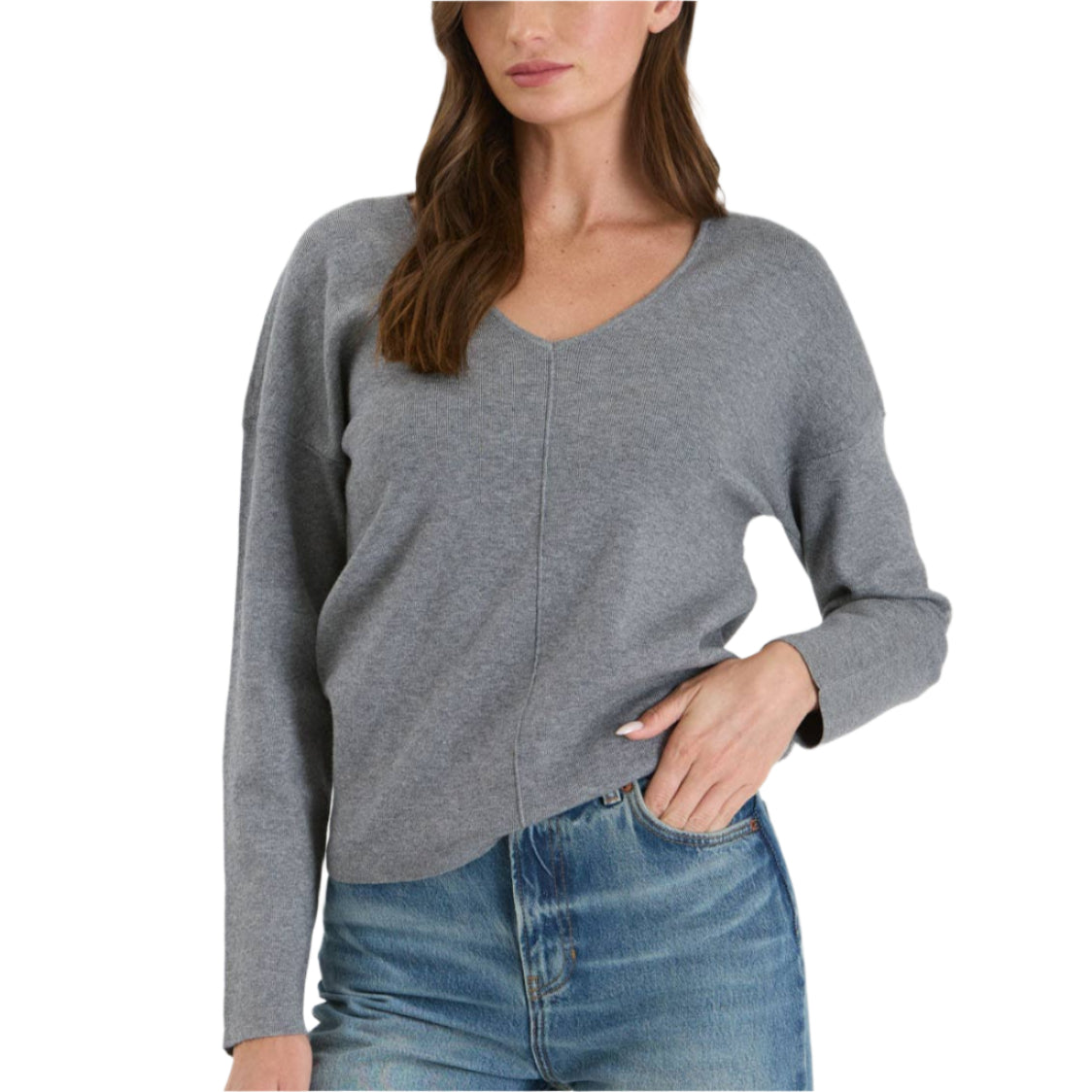 Grey Solid V-Neck Sweater