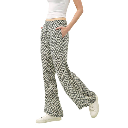 Wide Leg Printed Pants w/ Elastic Waist = COMFY