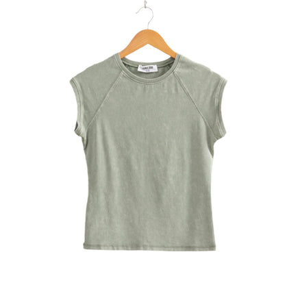 Basic Raglan Cap Sleeve Tee: SAGE GREEN