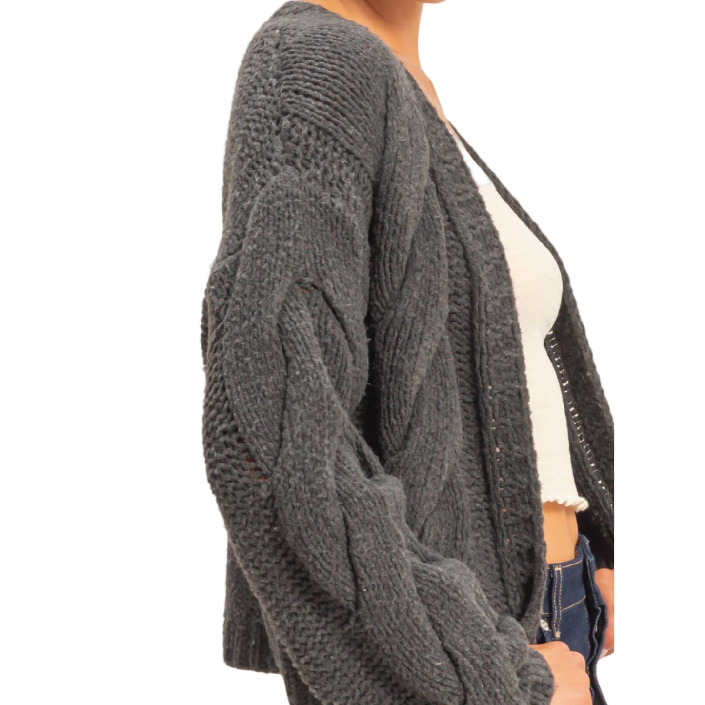 Oversized Cable Knit Open Front Cardigan Sweater