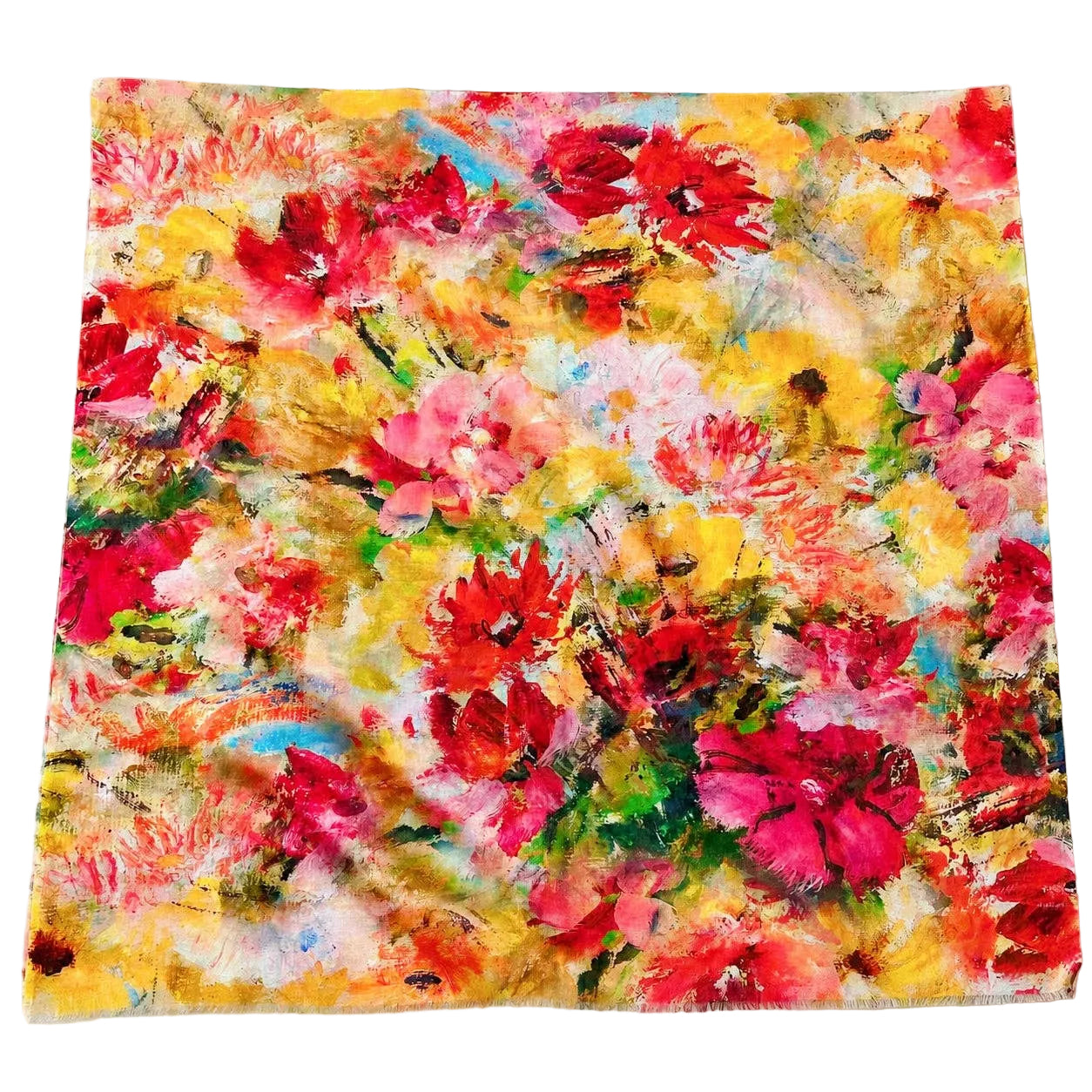 Colorful abstract floral painting on a textured surface