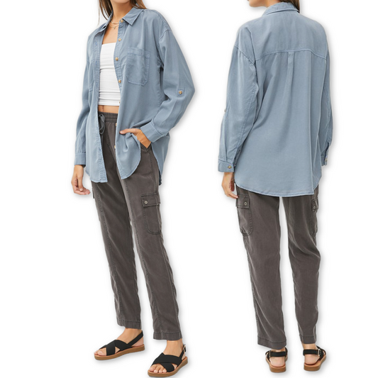 Soft Washed Tencel Oversized Shirt - Slate Blue
