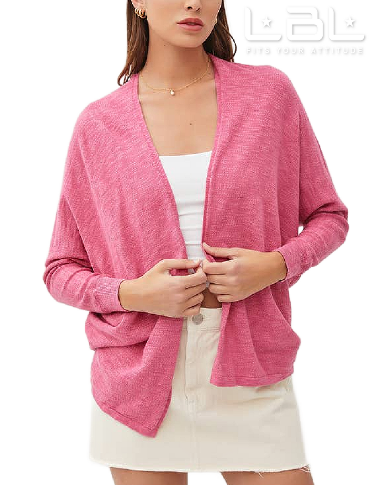 Open Front Dolman Sleeve - Pink