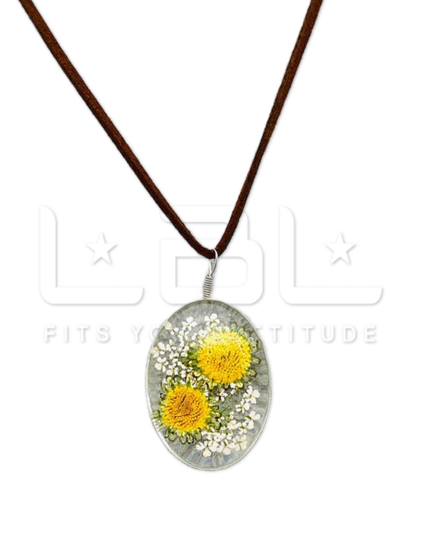 Sunflower & Queen Anne's Lace Oval Charm Pendant Necklace( In-Store Only - Pre-order Pick Up )