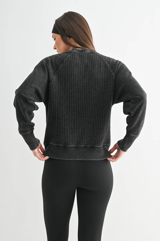 Black Cozy Waffle Knit Pullover