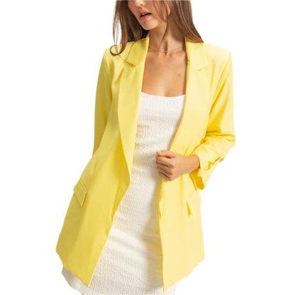 Lemon Roll-Up Three Quarter Sleeve Open Blazer