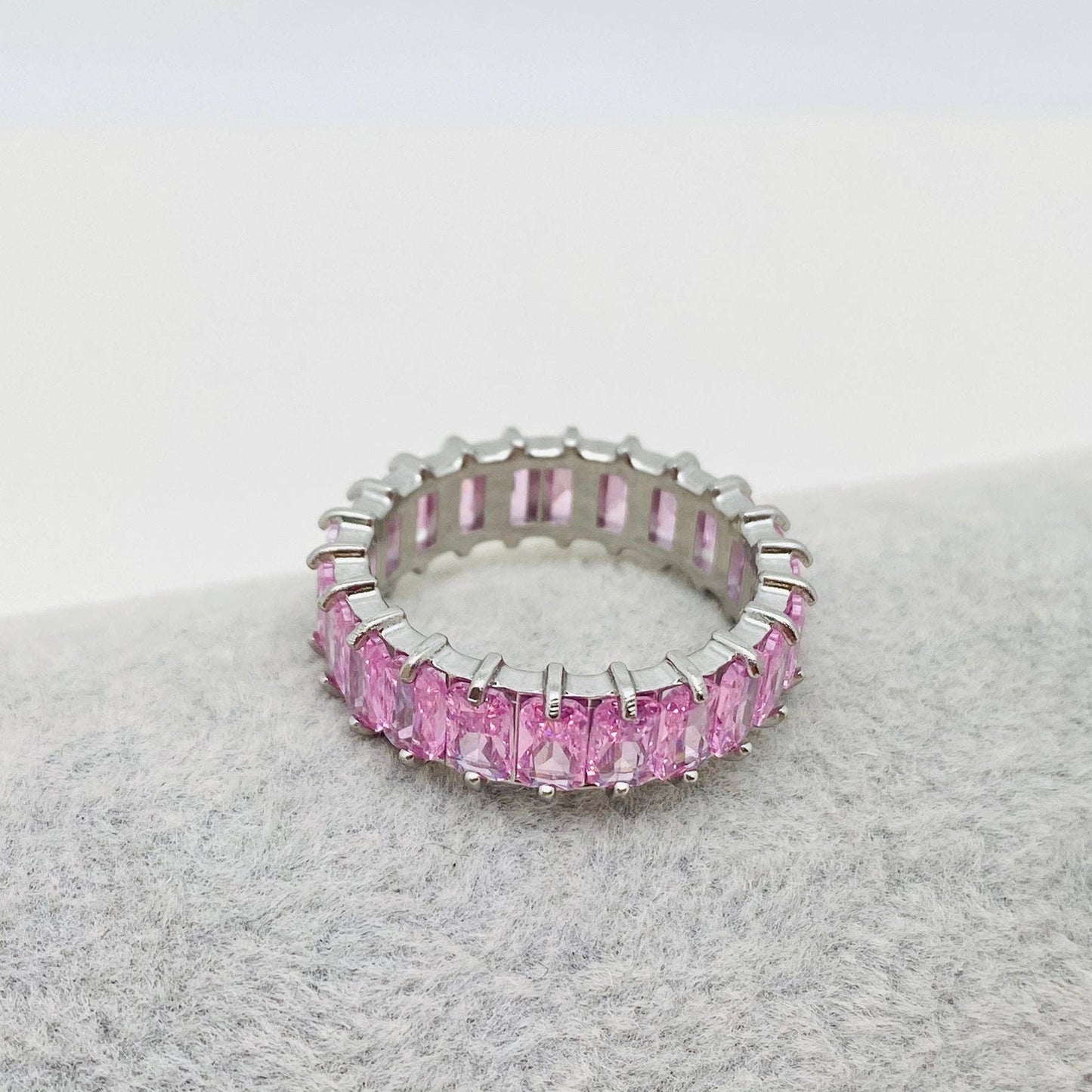 Sparkling Colored Cubic Zirconia Stainless Steel Ring