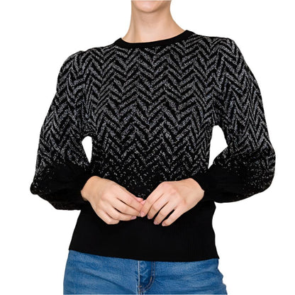 Black Chevron Pattern Lurex Sweater