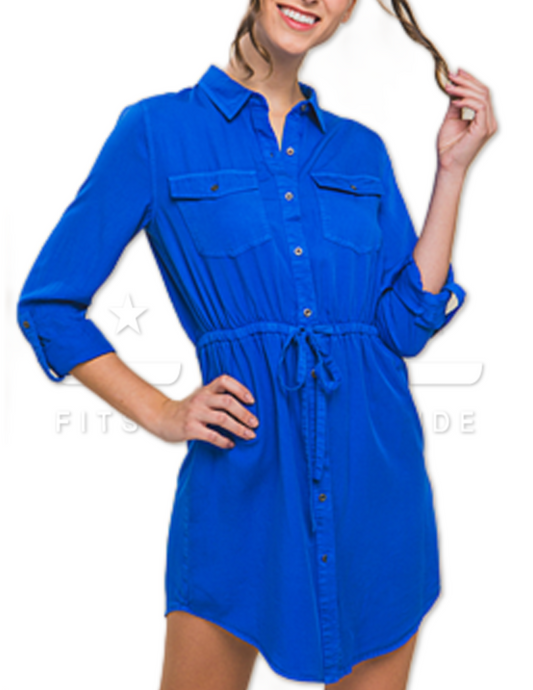 Best-selling tunic dress in Tencel - Colbalt Blue