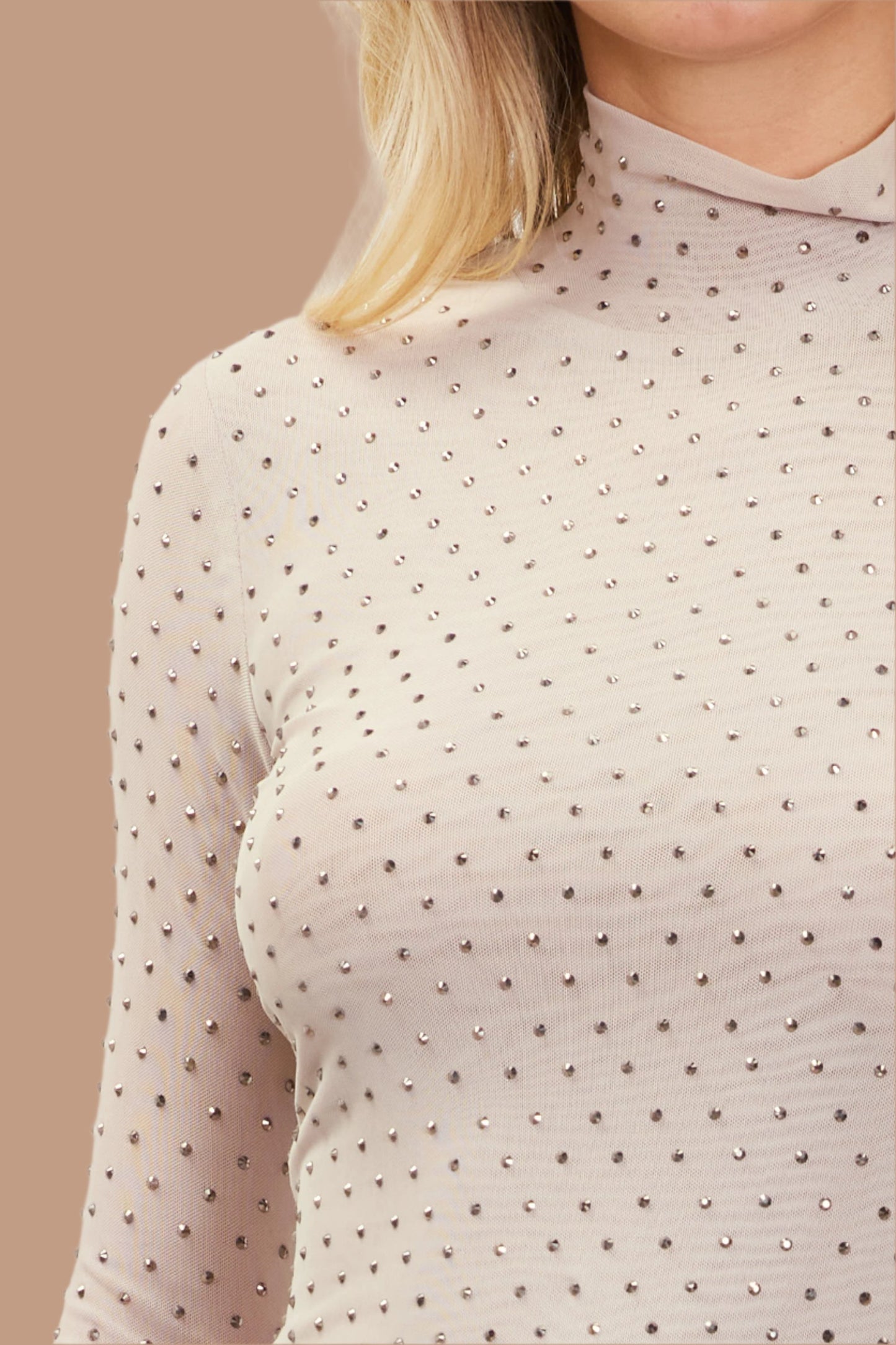 Beige Shimmer Mock Neck