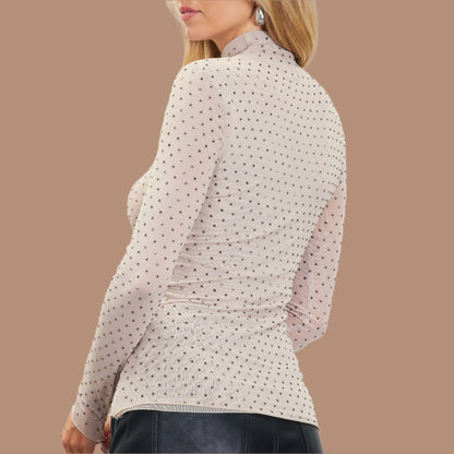 Beige Shimmer Mock Neck