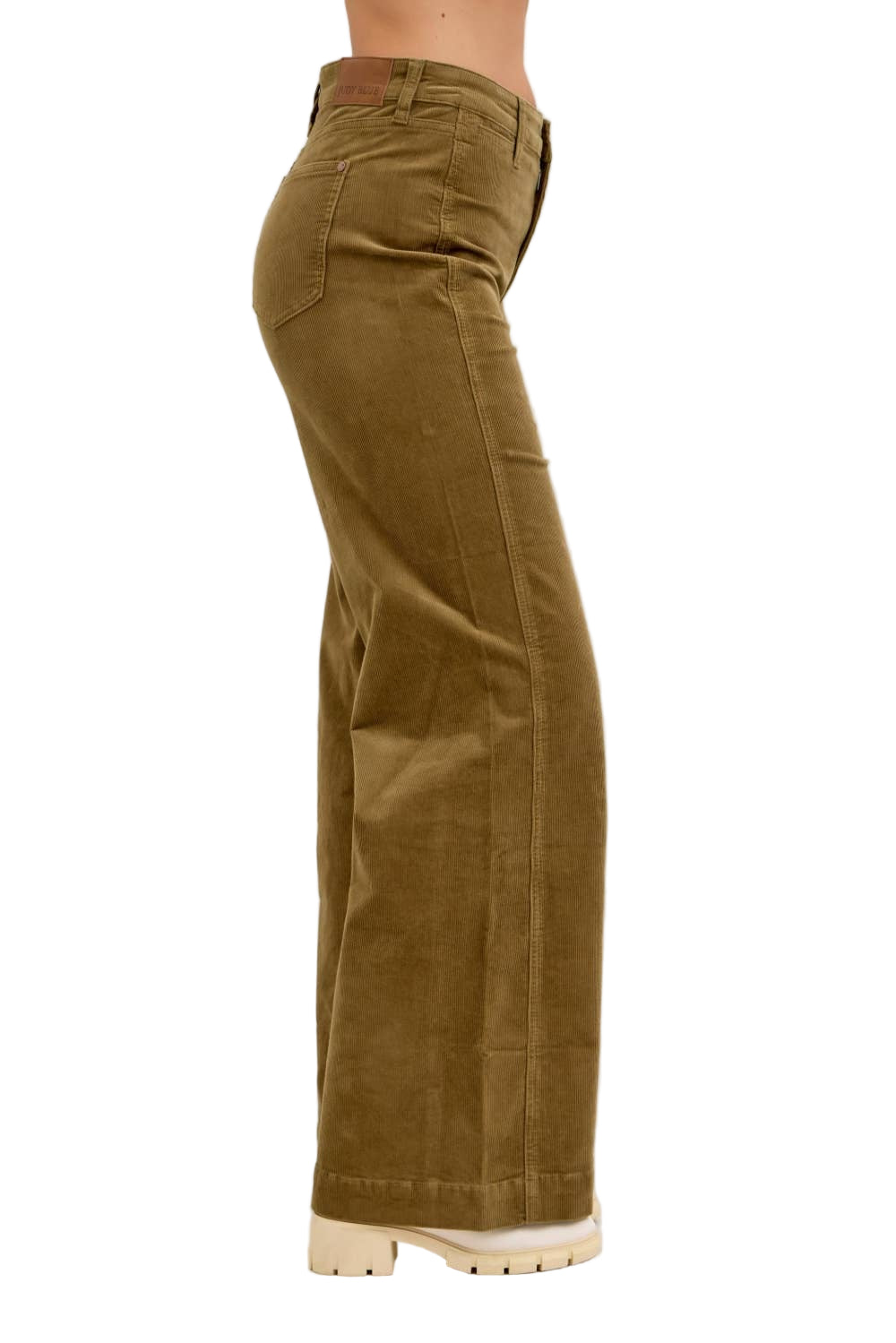 Brown corduroy pants on a white background
