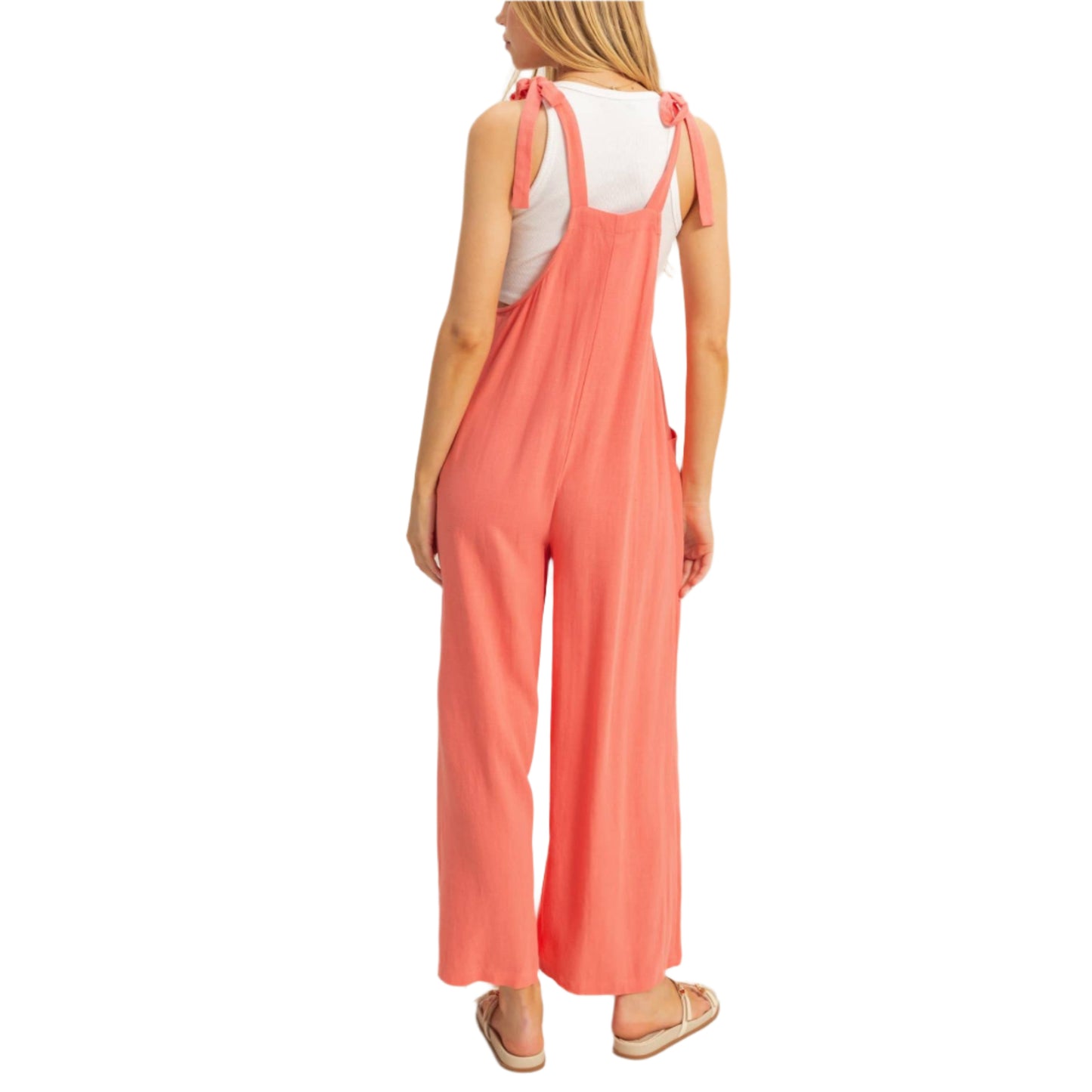 Pink Self-Tie Shoulder Straps Jumpsuit