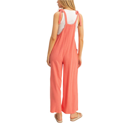 Pink Self-Tie Shoulder Straps Jumpsuit