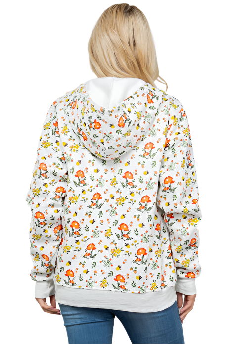 Floral and Mushroom Fleece Zipper Hoodie