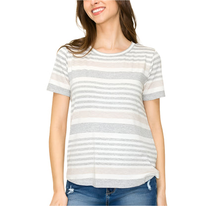 Heather Gray Crew Neck Stripe Tee