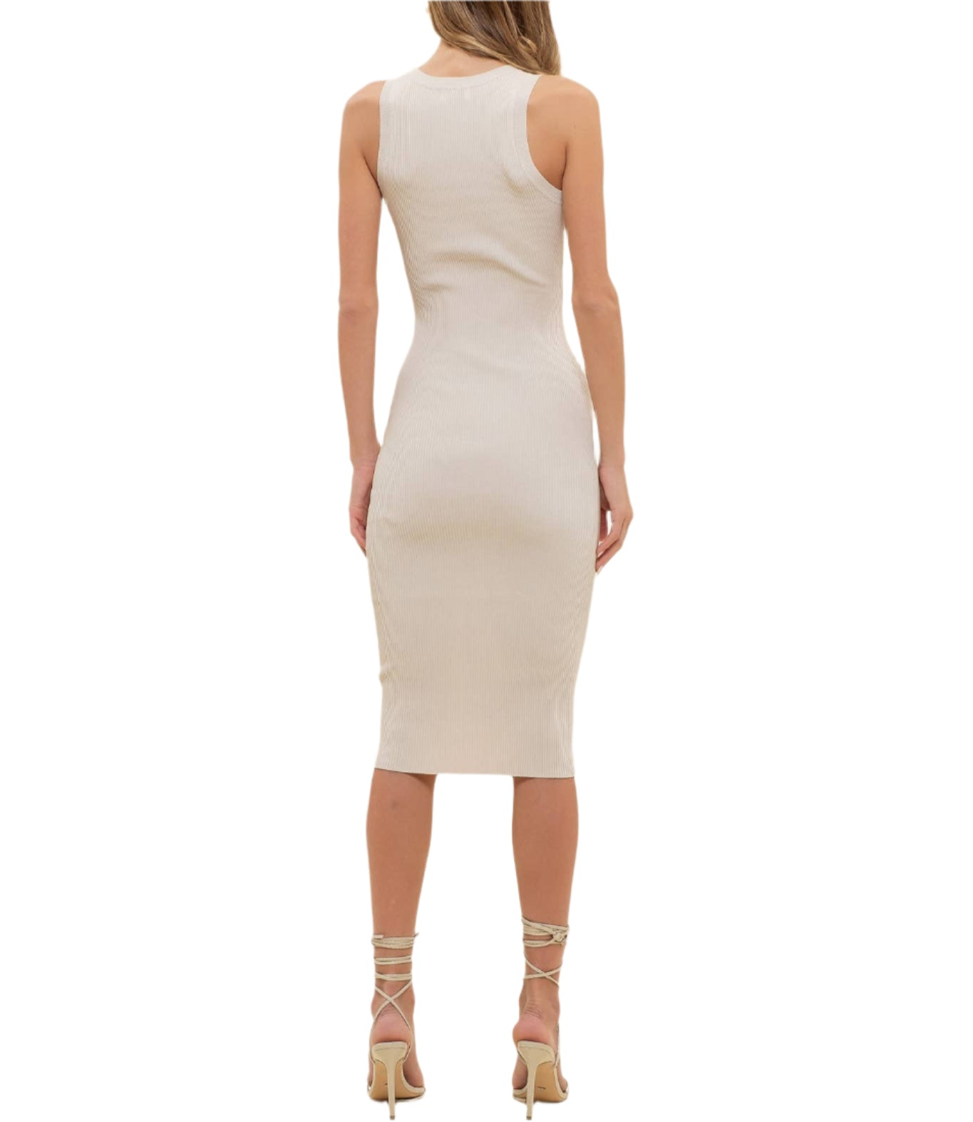 Resort Natural Ribbed Knit Tank Midi Dress